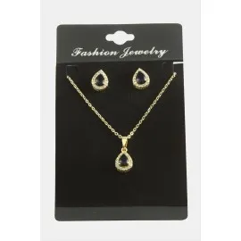 Damla Zirkon Taşlı Set Kolye-Siyah