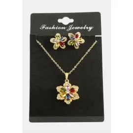 Papatya Zirkon Taşlı Set Kolye-Renkli