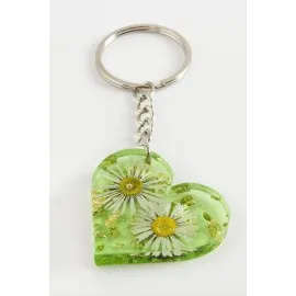 Papatya Kalp Epoksi Anahtarlık-Yeşil