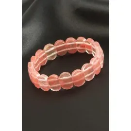 Oval Kesim Pembe Kuvars Doğaltaşlı Bileklik-Pembe