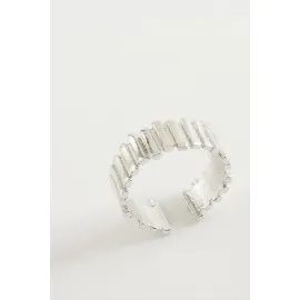 Çizgili Metal Yüzük-Gümüş Rengi