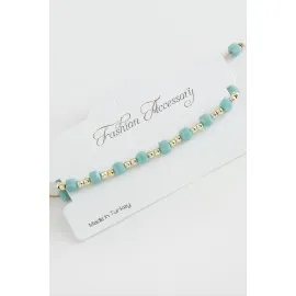 Küp Top Metal Kristal Bileklik-Turkuaz