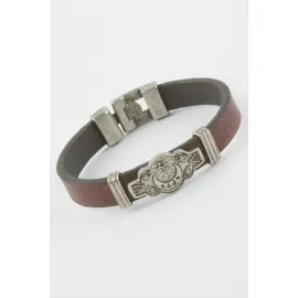 Ay Yıldız Suni Deri Bileklik-Bordo