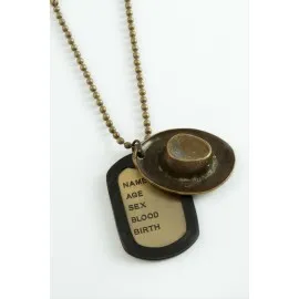 Şapka Künye Metal Erkek Kolye-Antik