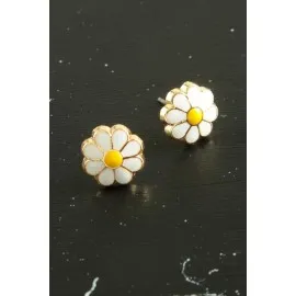 Papatya Mineli Minik Küpe-Beyaz