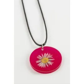 Papatya Epoksi Kolye-Fuşya