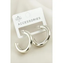 Boru Trend Halka Metal Küpe-Gümüş Rengi