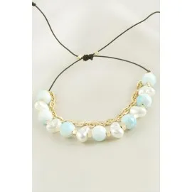 İnci Boncuk Zincirli Bileklik-Sarı