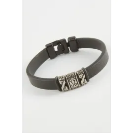 Çini Desenli Kaliteli Suni Deri Bileklik-Siyah