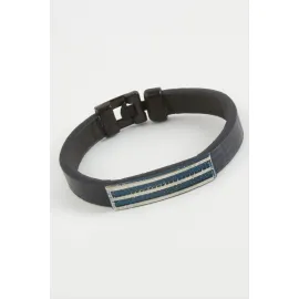 Çizgili Kaliteli Suni Deri Bileklik-Lacivert