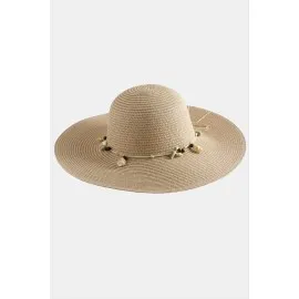 Deniz Kabuğu Hasır Plaj Şapkası-Pudra Rengi