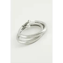 Simli Boru Halka Küpe 5,5 cm-Gümüş Rengi