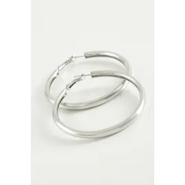 Boru Halka Küpe 3,5 cm-Gümüş Rengi