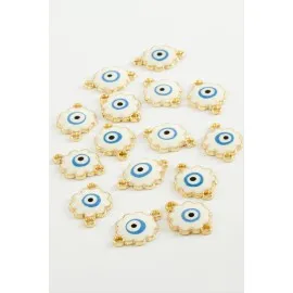 Çiçek Çift Kulplu Mineli Bileklik Ve Kolye Ucu Aparatı 1 Adet-Beyaz