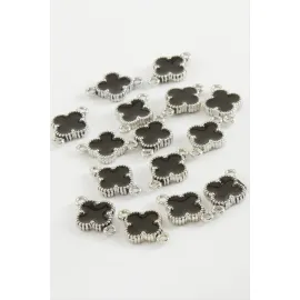 Çiçek Çift Kulplu Mineli Bileklik Ve Kolye Ucu Aparatı 1 Adet-Siyah