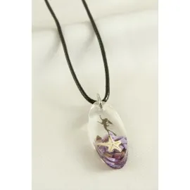 Deniz Yıldızı Elips Epoksi Kolye-Mor