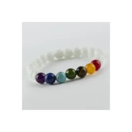 7li Doğaltaş Çakra Bileklik-Beyaz