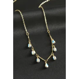 Damla Nazarlı Mineli Kolye-Beyaz