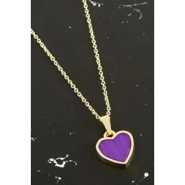 Kalp Polyester Kolye-Mor