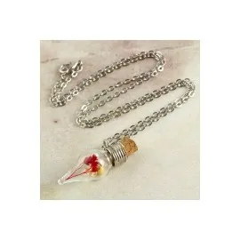 Çiçek Fanus Canlı Kolye-Gümüş Rengi