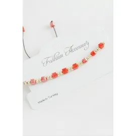 Küp Top Metal Kristal Bileklik-Turuncu