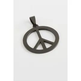 Barış İşareti Çelik Kolye Ucu 2,5 Cm-Siyah