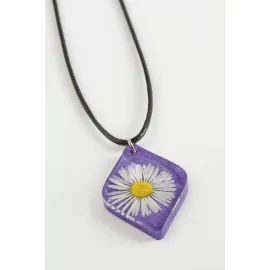 Papatya Köşeli Epoksi Kolye-Mor