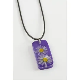 Papatya Dikdörtgen Epoksi Kolye-Mor