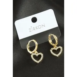 Kalp Zirkon Taşlı Küpe-Sarı