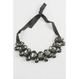 Oval Taşlı Yaka Kolye-Antrasit