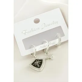 3 Adet Yıldız Zirkon Taşlı Küpe-Gümüş Rengi