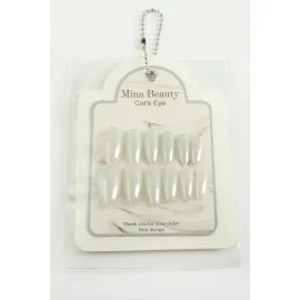 Mina Beauty Kedi Gözü Takma Tırnak-Beyaz