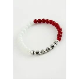 Kırmızı Beyaz Doğaltaş Bileklik 6 mm-Beyaz