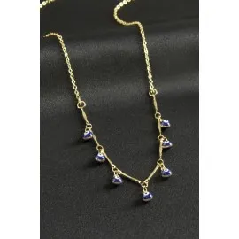 Top Nazarlı Mineli Kolye-Mavi