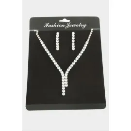 Tamtur Zirkon Taşlı Lüks Set Kolye 5 Mm-Gümüş Rengi