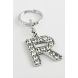 Gümüş Renkli Taşlı Harf Anahtarlık-R