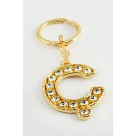 Sarı Renkli Taşlı Harf Anahtarlık-Ç