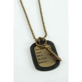 Kilit Künye Metal Erkek Kolye-Antik