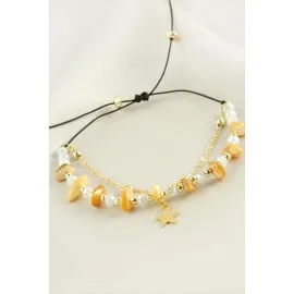 Yıldızı Kırık Doğaltaş Kristal Zincirli Bileklik-Sarı