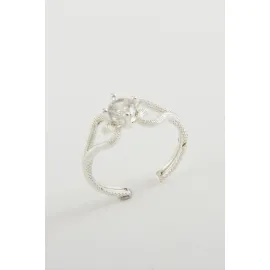 Kalp Tek Taşlı Yüzük-Gümüş Rengi