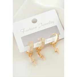 3 Adet Şimşek Zirkon Taşlı Küpe-Gümüş Rengi