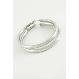 Noktalı Boru Halka Küpe 5,5 cm-Gümüş Rengi