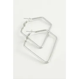 Dikdörtgen Halka Küpe 7 cm-Gümüş Rengi