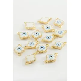 Çiçek Çift Kulplu Mineli Bileklik Ve Kolye Ucu Aparatı 1 Adet-Beyaz