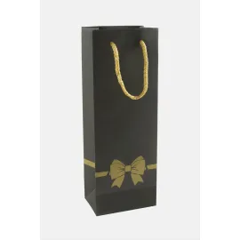 10X26 Benekli İpli Karton Çanta 1 Adet-Siyah