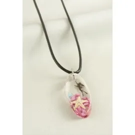 Deniz Yıldızı Elips Epoksi Kolye-Pembe