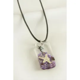 Deniz Yıldızı Dikdörtgen Epoksi Kolye-Mor
