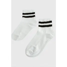 Çizgili Kolej Çorap 8X28-Beyaz