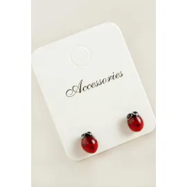 Uğur Böceği Cam Küpe-Kırmızı