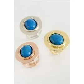 Oval Turkuaz Taşlı Yüzük-Sarı